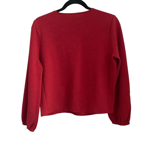 Madewell Small Blouse Crepe Wrap Top Red Balloon Sleeve Texture - Picture 7 of 8